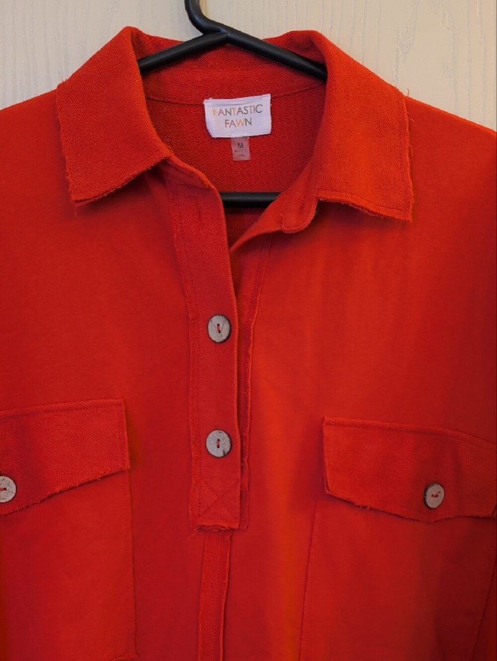 Fantastic Fawn Red Oversized Utility Jacket Size M 100% Cotton Button Front - Picture 2 of 6